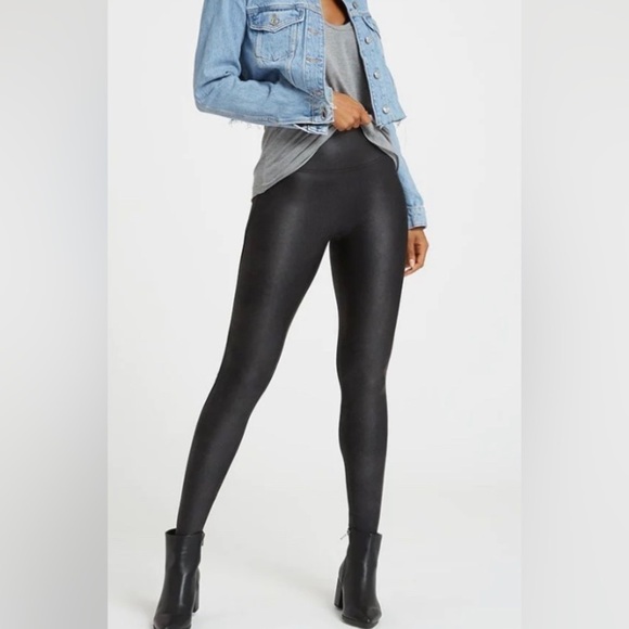 Spanx Shimmer Leggings Black  High Rise Stretch Pull On metallic skinny size XL - Picture 3 of 11